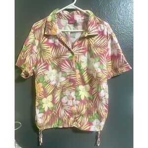 Coppagallo Vintage Hawaiian Shirt Women’s 1X Colorful Jungle Floral 90s Summer